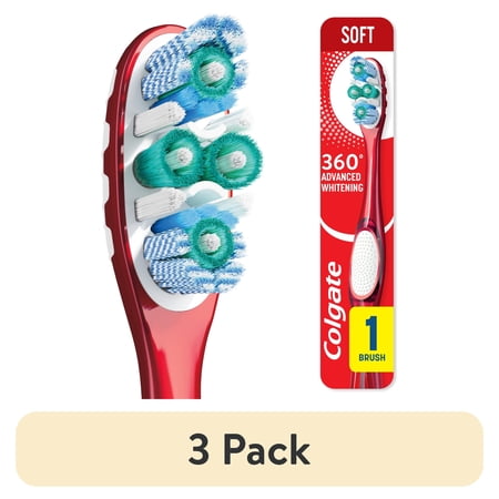 (3 pack) Colgate 360 Advanced Whitening Toothbrush, Soft Adult Toothbrush, 1 Pack