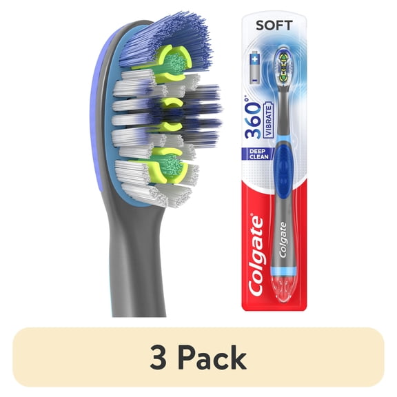(3 pack) Colgate 360 Vibrate Deep Clean Battery Powered Electric Toothbrush with Soft Bristles, 1 Pack