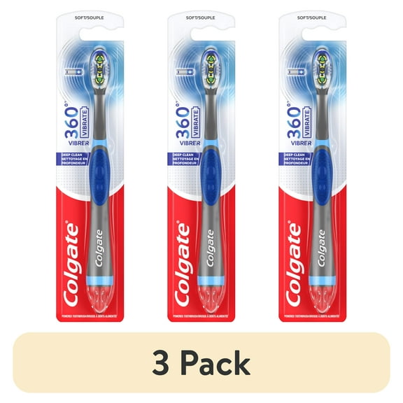 (3 pack) Colgate 360 Vibrate Deep Clean Battery Powered Electric Toothbrush, Soft, 1 AAA Battery Included