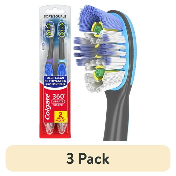 (3 pack) Colgate 360 Vibrate Deep Clean Battery Powered Electric Toothbrush, Soft, 2 Pack, 1 AAA Battery Included
