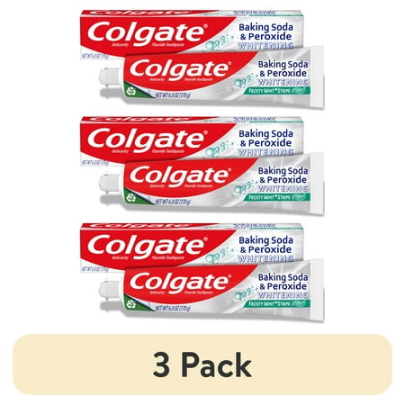 (3 pack) Colgate Baking Soda and Peroxide Whitening Toothpaste Gel, Frosty Mint Stripe, 6 oz