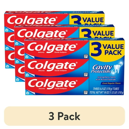 (3 pack) Colgate Cavity Protection Toothpaste with Fluoride, Great Regular Flavor, 6 oz, 3 pack
