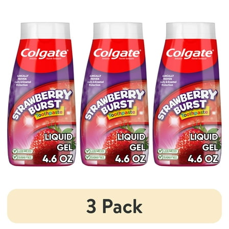 (3 pack) Colgate Kids Fluoride Toothpaste, Strawberry Burst, 4.6 oz