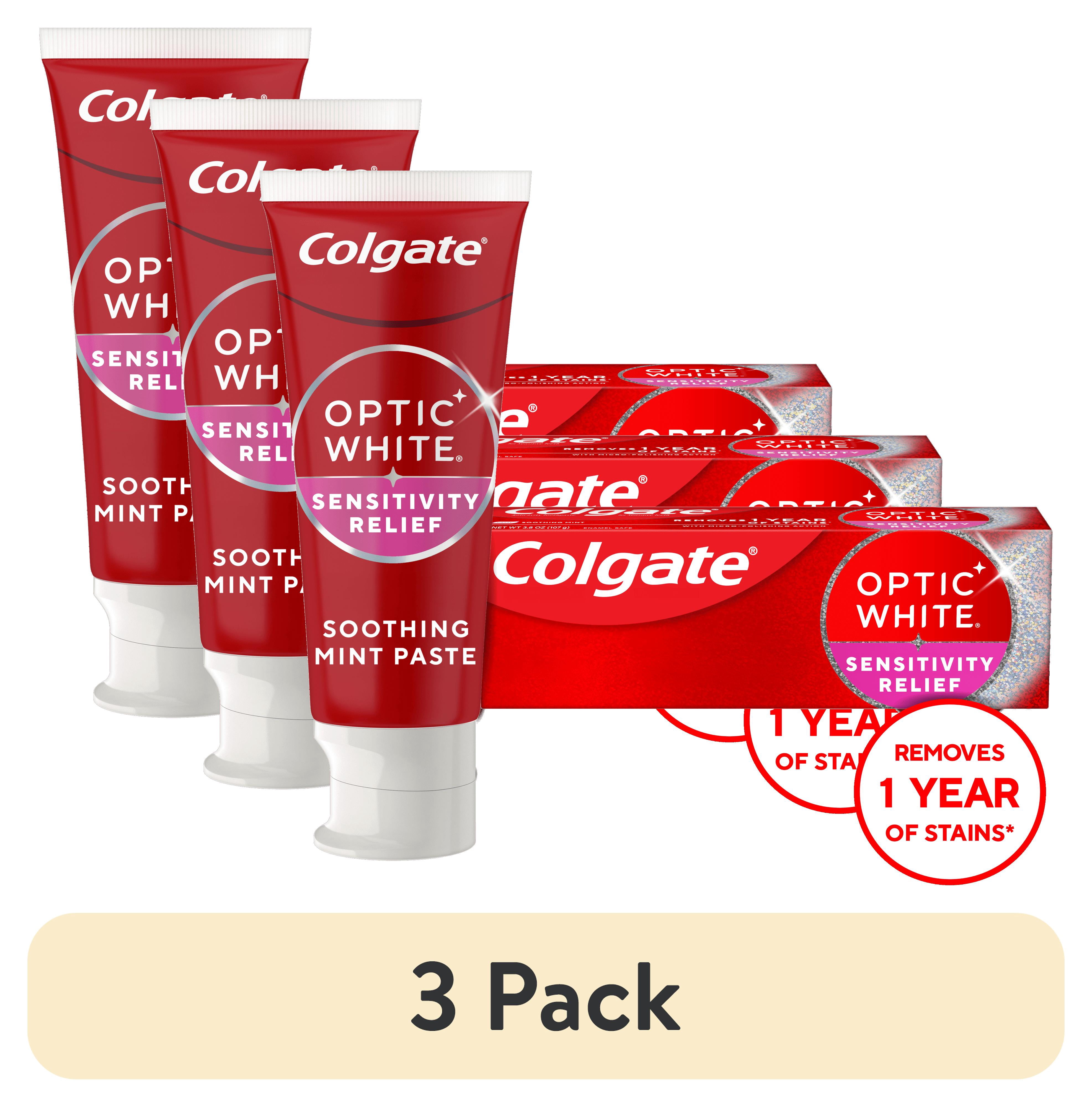 (3 pack) Colgate Optic White Sensitivity Relief Teeth Whitening Toothpaste, with Fluoride, Mint, 3.8 oz