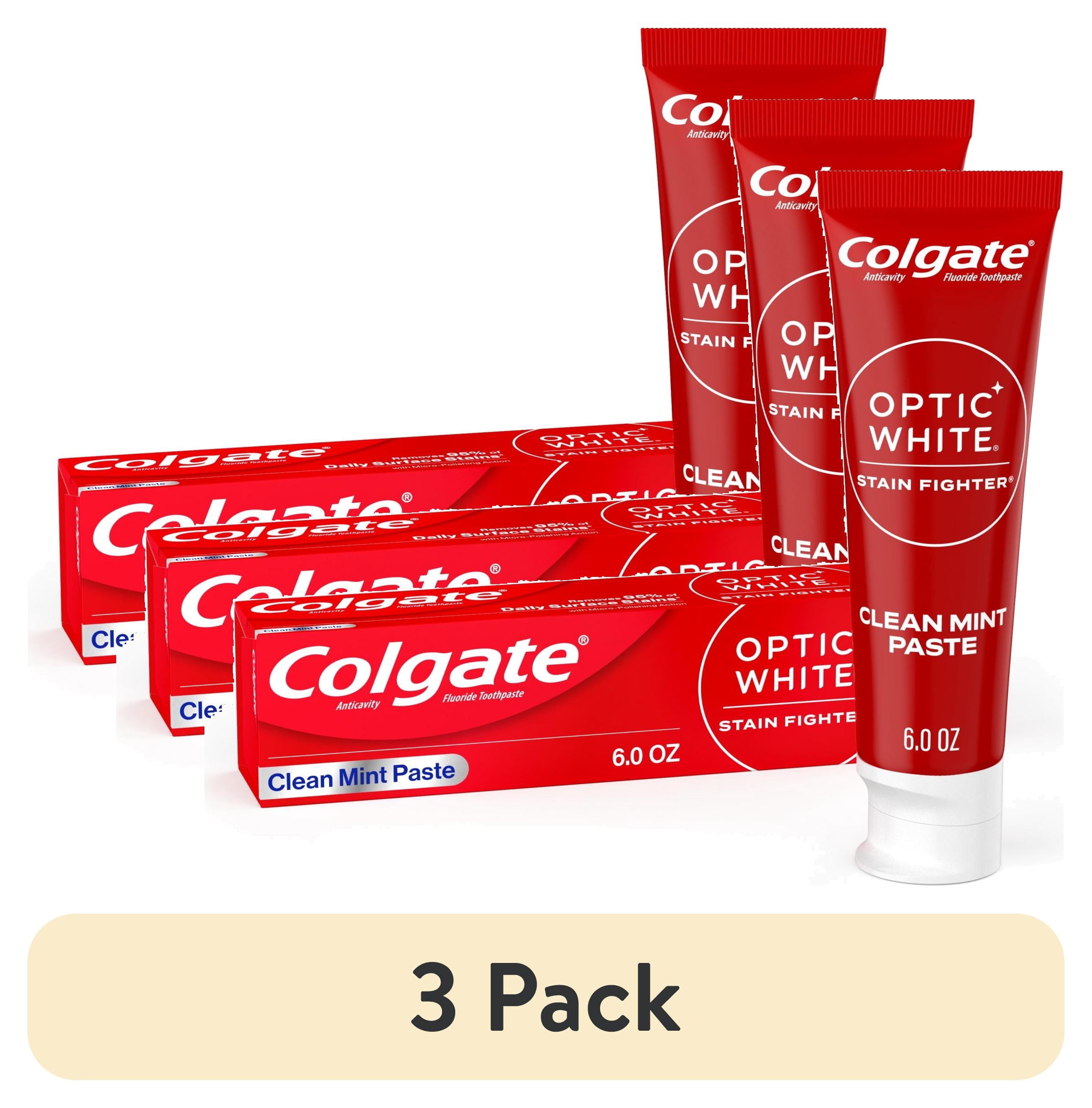 (3 pack) Colgate Optic White Stain Fighter Teeth Whitening Toothpaste, Clean Mint, 6 oz Tube