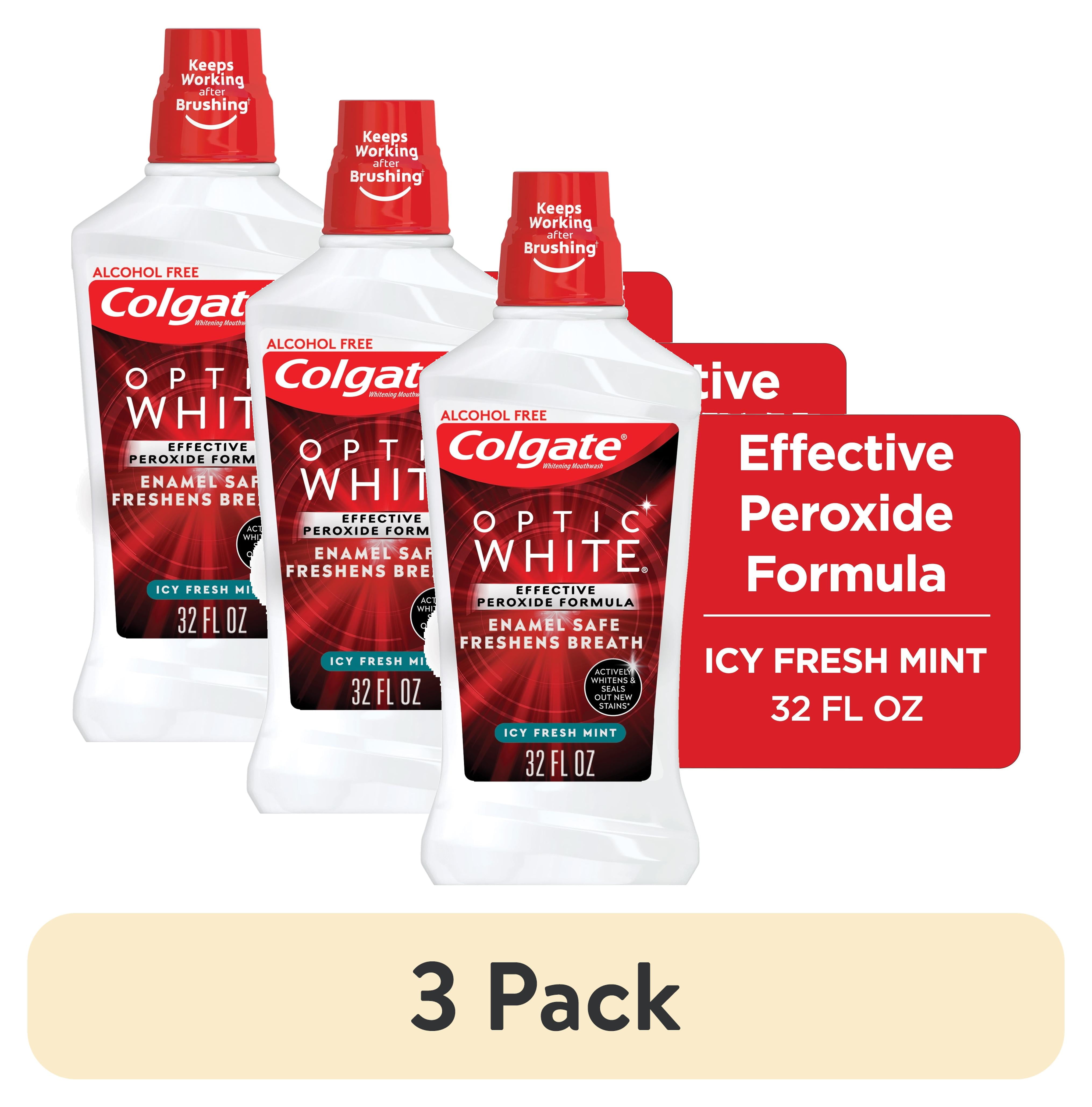 (3 pack) Colgate Optic White Whitening Mouthwash, 2% Hydrogen Peroxide, Fresh Mint, 32 fl oz