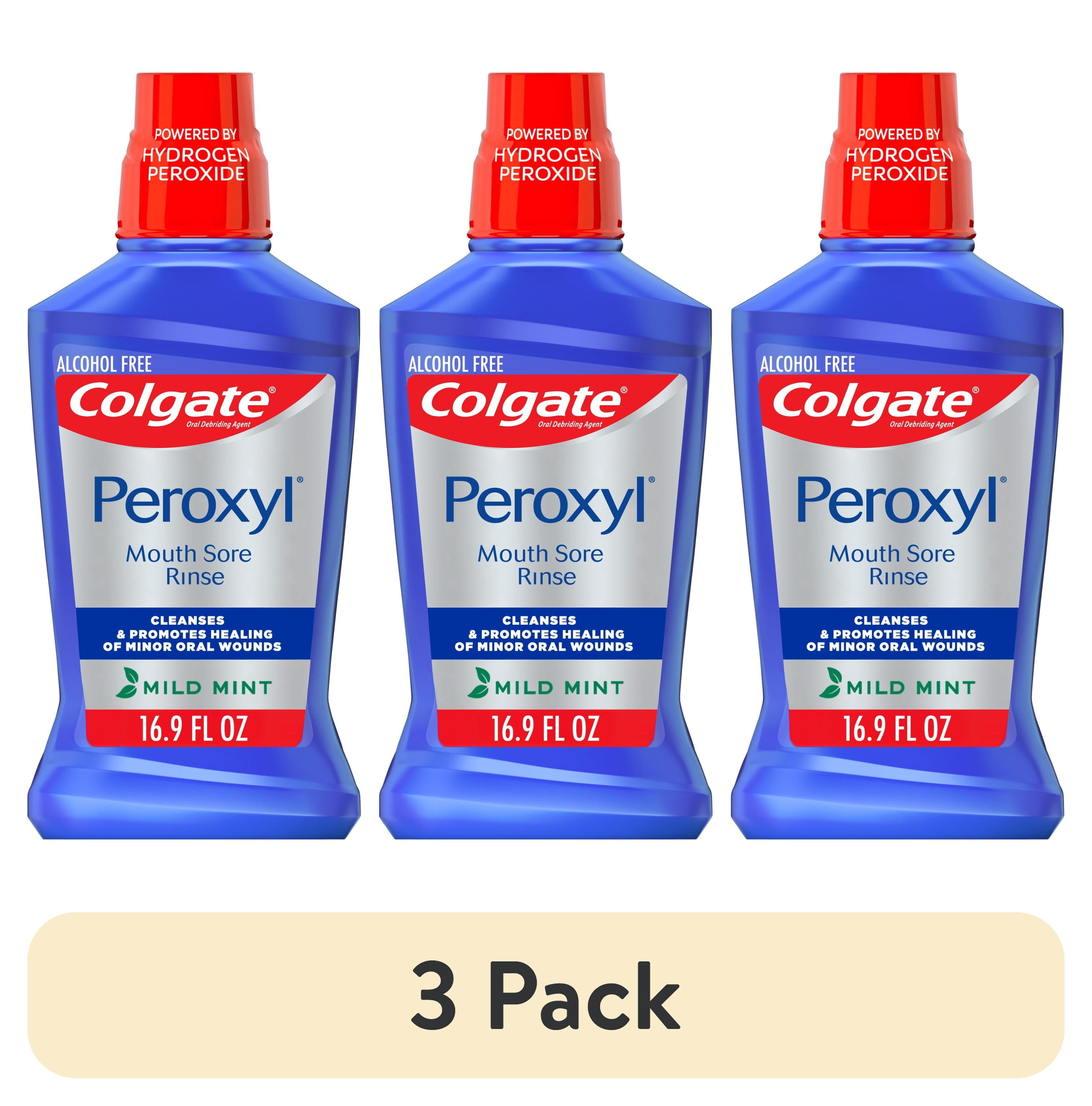 (3 pack) Colgate Peroxyl Alcohol Free Mouthwash and Mouth Sore Rinse, Mild Mint, 16.9 fl oz