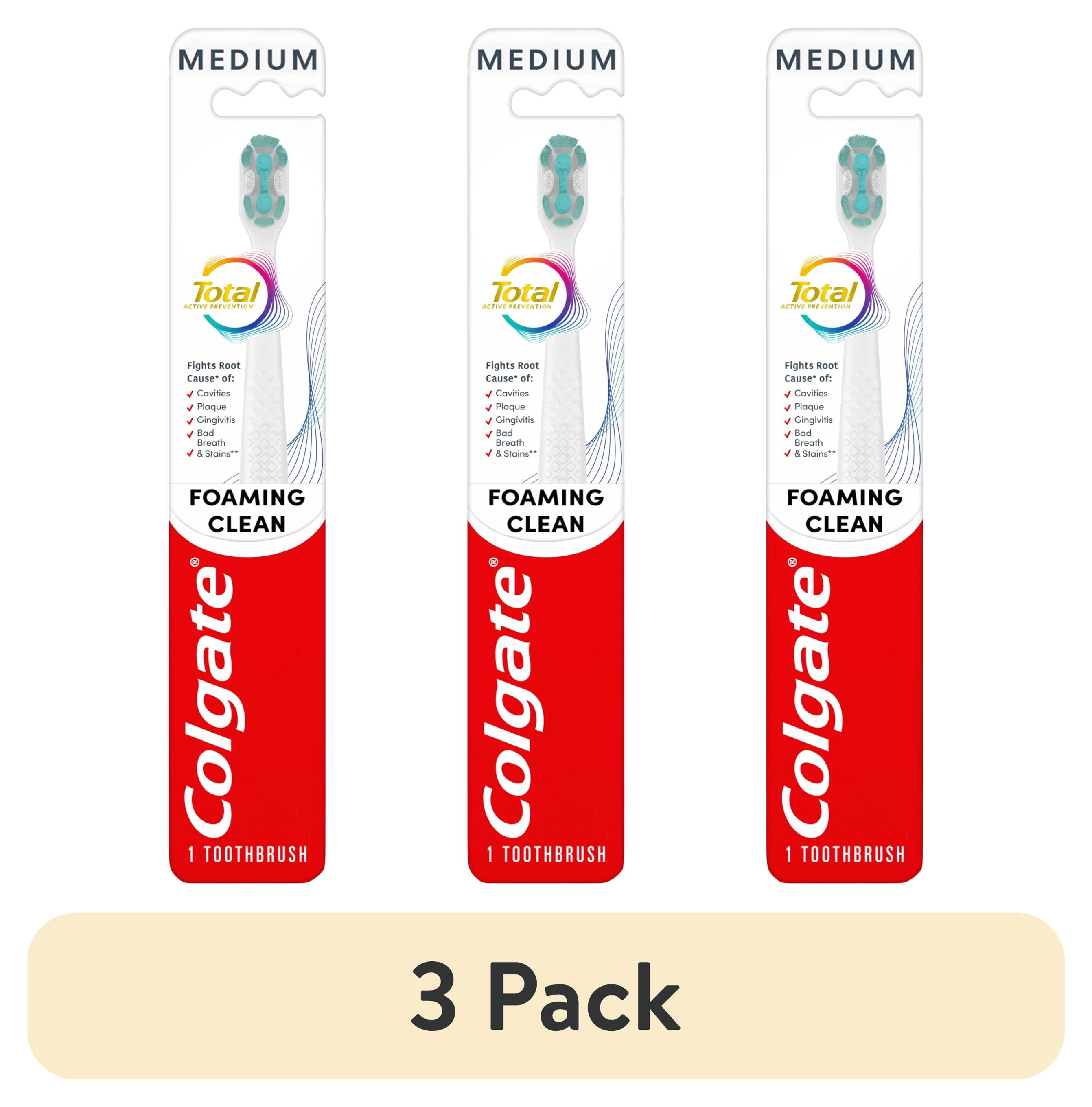 (3 pack) Colgate Total Active Prevention Foaming Clean Medium Toothbrush, White, 1 Pack