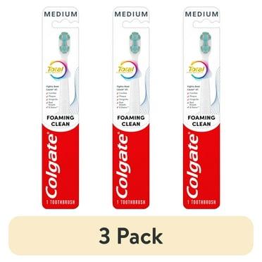 (3 pack) Colgate Total Active Prevention Foaming Clean Medium Toothbrush, White, 1 Pack