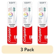 (3 pack) Colgate Total Active Prevention Foaming Clean Soft Toothbrush, White, 2 Pack