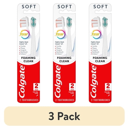 (3 pack) Colgate Total Active Prevention Foaming Clean Soft Toothbrush, White, 2 Pack