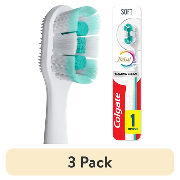 (3 pack) Colgate Total Active Prevention Foaming Clean Soft Toothbrush, 1 Pack