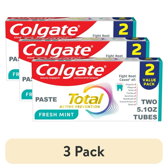 (6 pack) Colgate Total Active Prevention Fresh Mint Toothpaste, 2 Pack, 5.1 oz