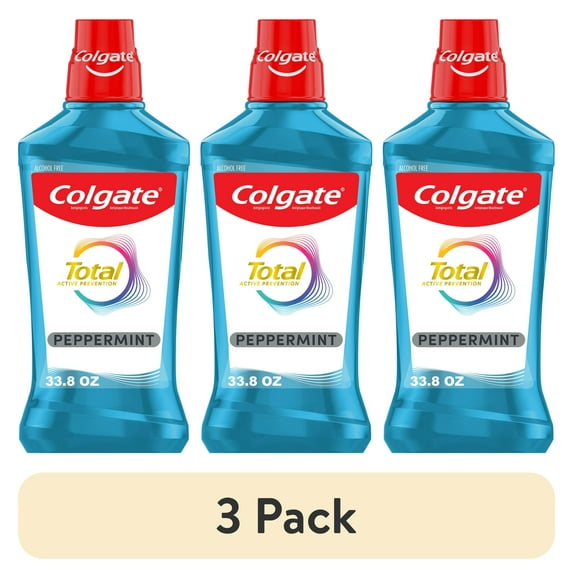 (3 pack) Colgate Total Alcohol Free Mouthwash, Peppermint, 1.0 L