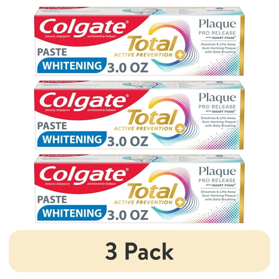 (3 pack) Colgate Total Plaque Pro Release Whitening Toothpaste, 3.0 oz