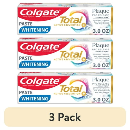 (3 pack) Colgate Total Plaque Pro Release Whitening Toothpaste, 3.0 oz