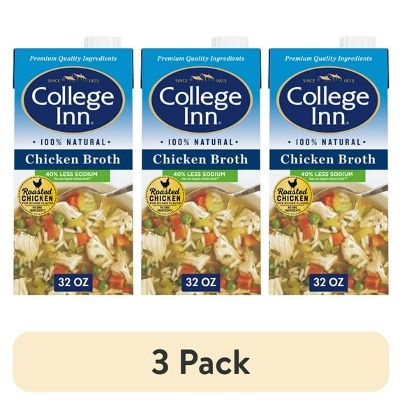 (3 pack) College Inn 40% Less Sodium Chicken Broth, 32 oz Carton