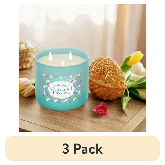 (3 pack) Colonial Candle Easter Cottontail Dreams Scented Jar Candle, 3 Wick, 14.5 oz, 60 Hours Burn, Fruity
