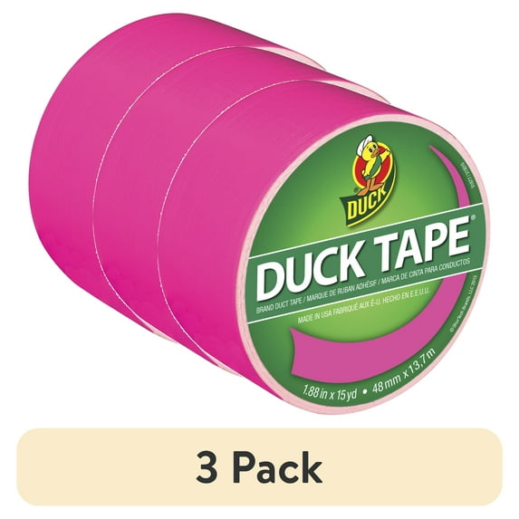 (3 pack) Color Duck Tape Brand Duct Tape, 1.88 in. x 15 yd., Neon Pink