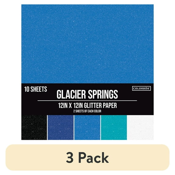 (3 pack) Colorbok Glitter Blue Glacier Paper Pad, 12"x12", 222 lb./330 GSM, 10 Sheets