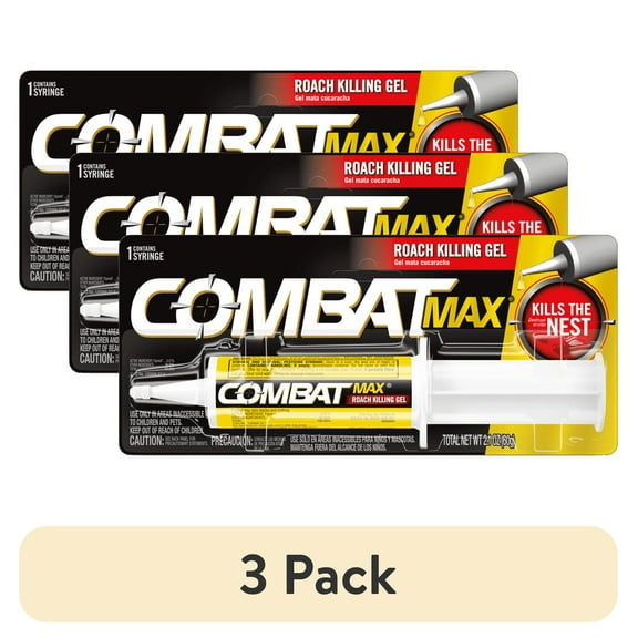 (3 pack) Combat Max Roach Killing Gel for Indoor and Outdoor Use, 1 Syringe, 2.1 Ounces