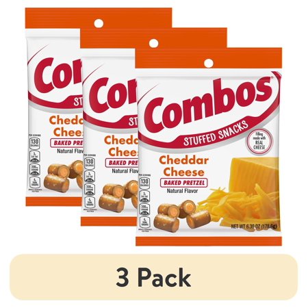 (3 pack) Combos Stuffed Snacks Cheddar Cheese Baked Pretzel Snacks - 6.3 oz Bag