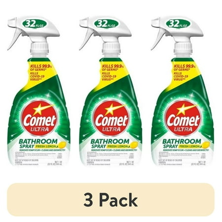 (3 pack) Comet Bathroom Cleaner Spray, Lemon, 32 oz