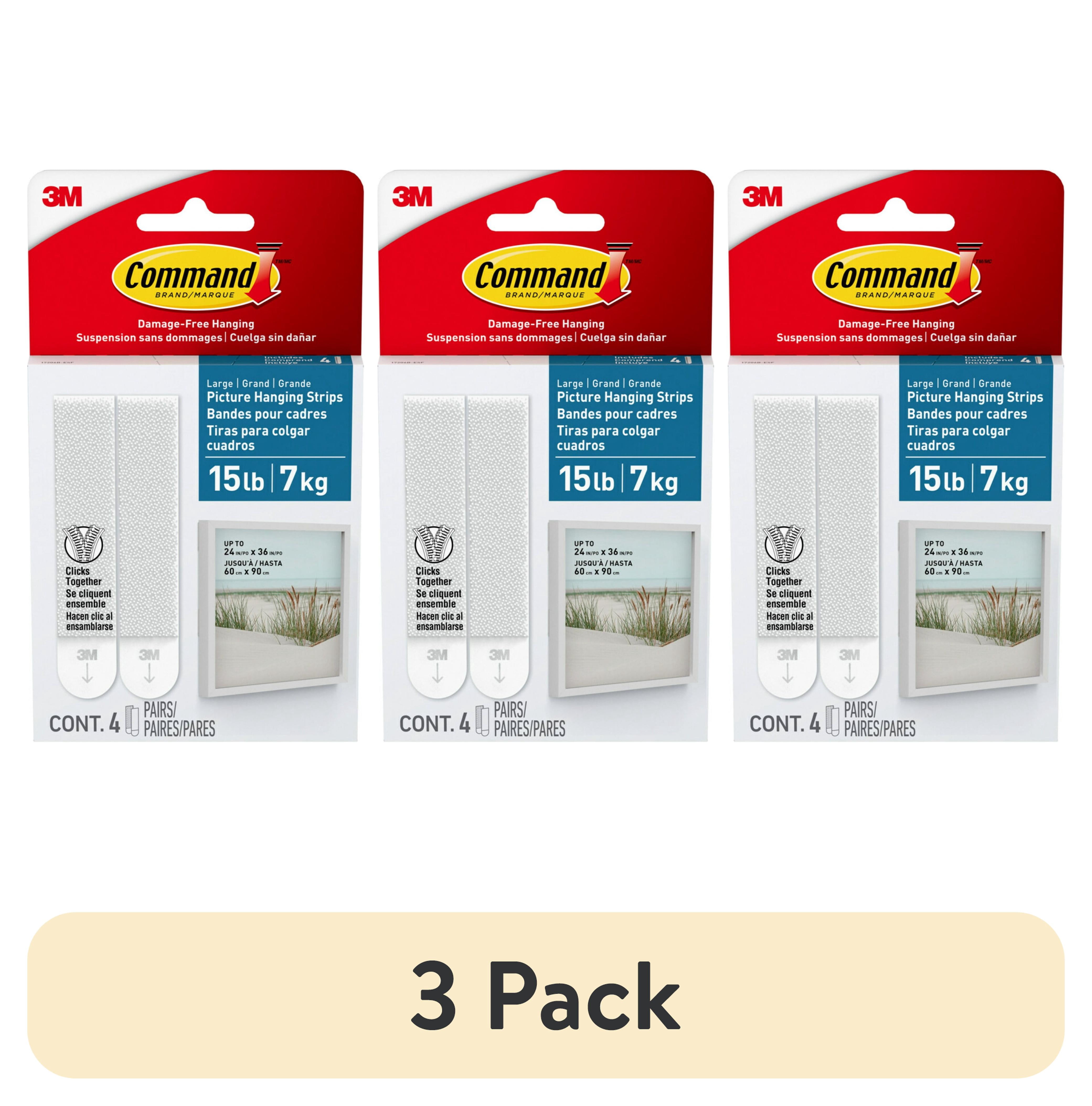(3 pack) Command Bath Picture Hanging Strips, Large, White, 4 Water Resistant Pairs