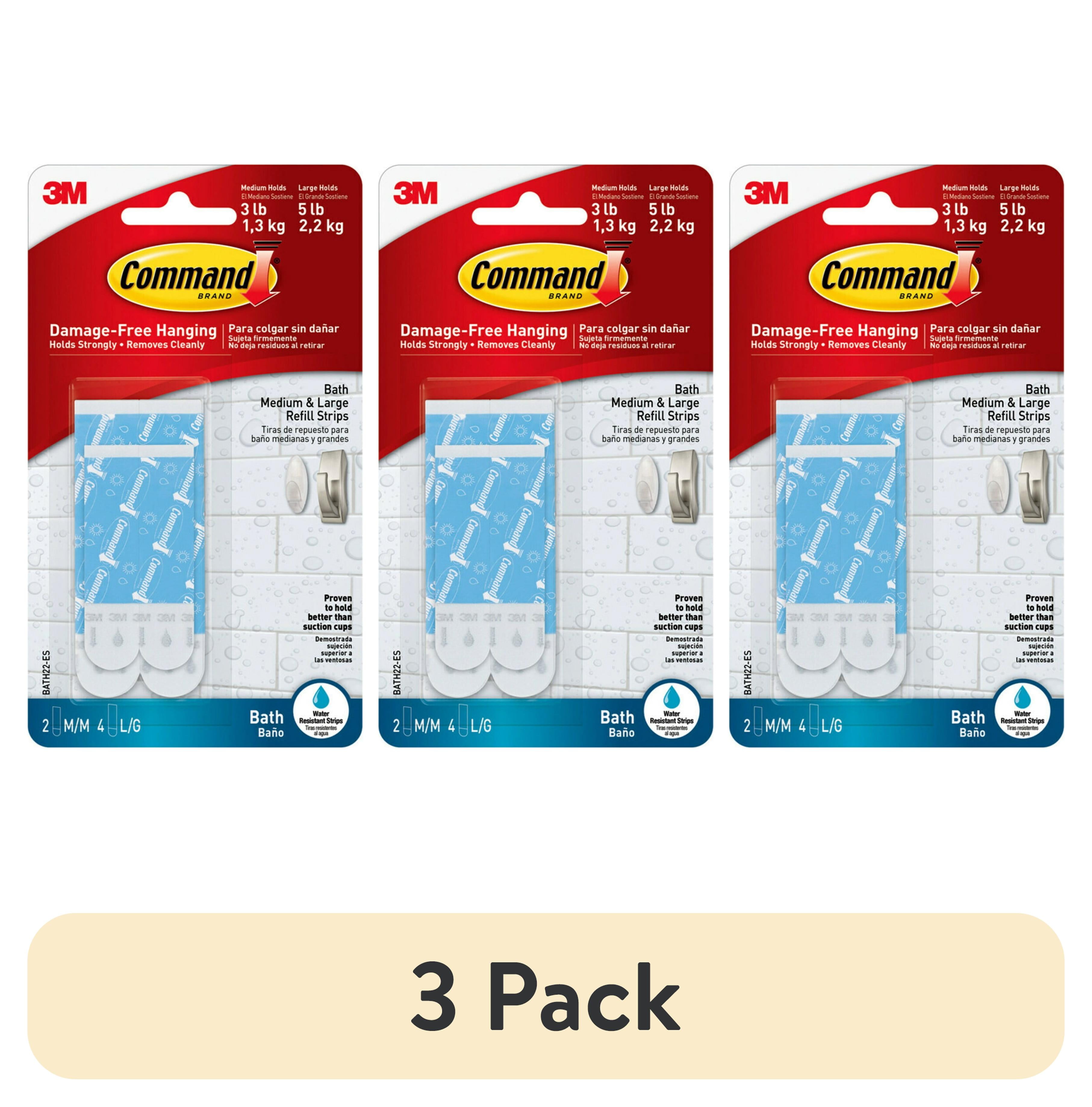 (3 pack) Command Bath Refill Strips, Water Resistant, Clear, 2 Medium and 4 Large, Adhesive Strips for Hooks