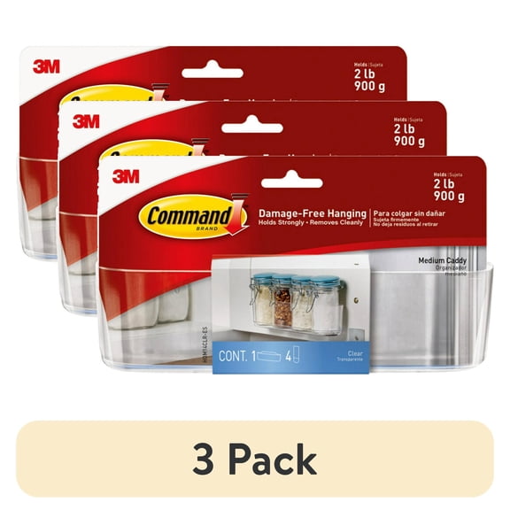 (3 pack) Command Caddy for Bathroom and Kitchen Organization, Clear, Medium, 1 Caddy