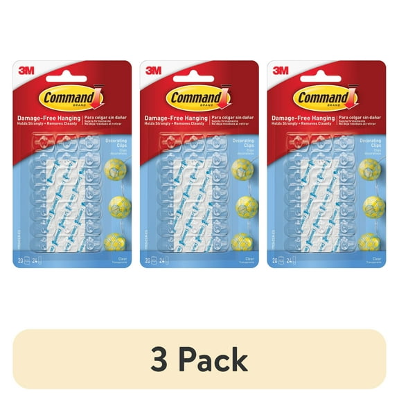 (3 pack) Command Decorating Clips, Clear, 20 Wall Hooks