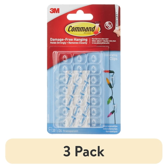 (3 pack) Command Decorating Clips, Clear, 20 Wall Hooks
