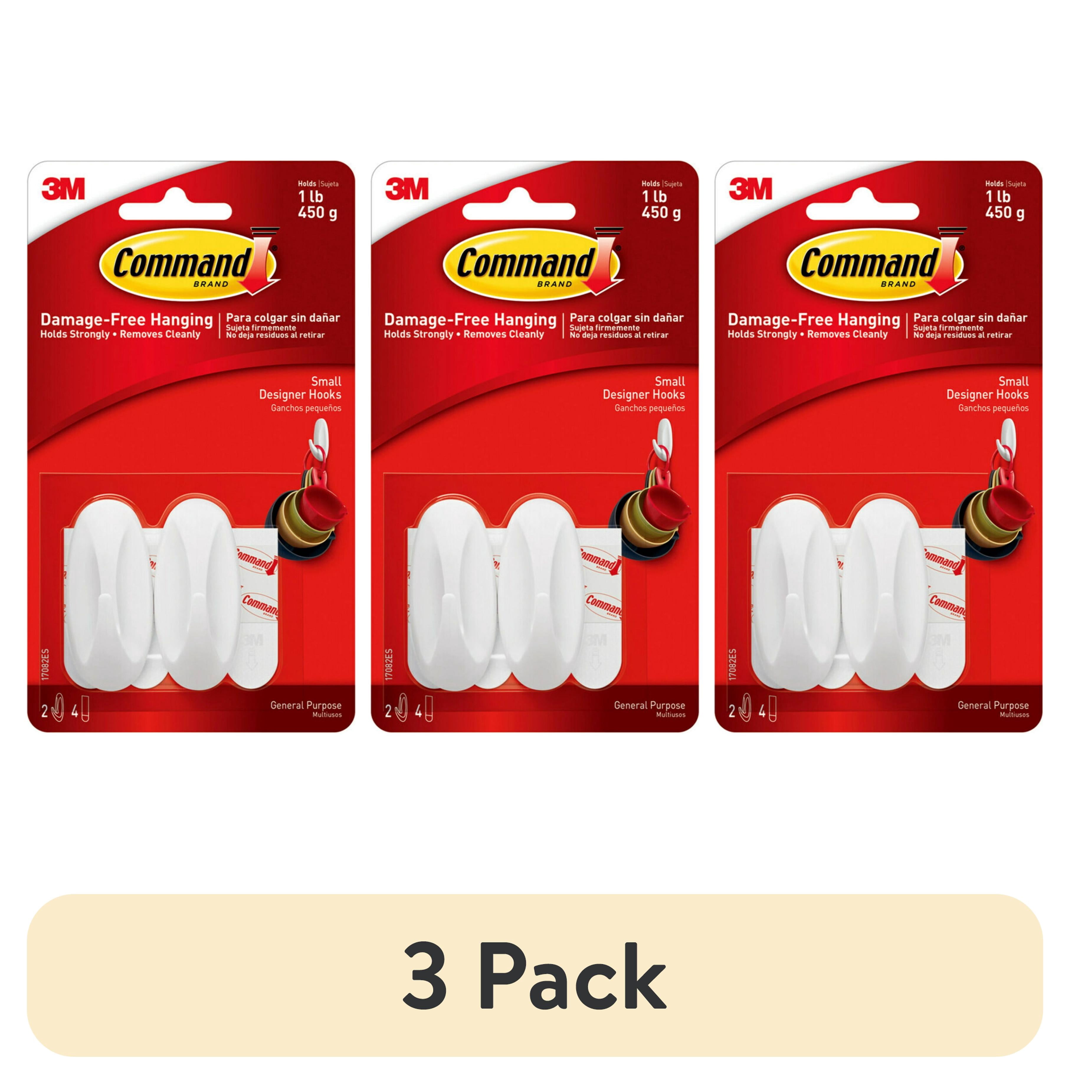(3 pack) Command Designer Hook, White, Small, 2 Hooks, 4 Strips/Pack