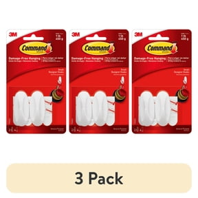 (3 pack) Command Designer Hook, White, Small, 2 Hooks, 4 Strips/Pack