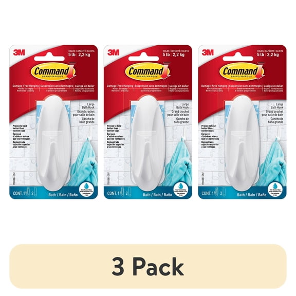 (3 pack) Command Designer Water Resistant Hooks, White, Large, 1 Wall Hook
