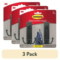 (3 pack) Command Large Double Wall Hooks, Black, Damage Free Decorating, 2 Hooks