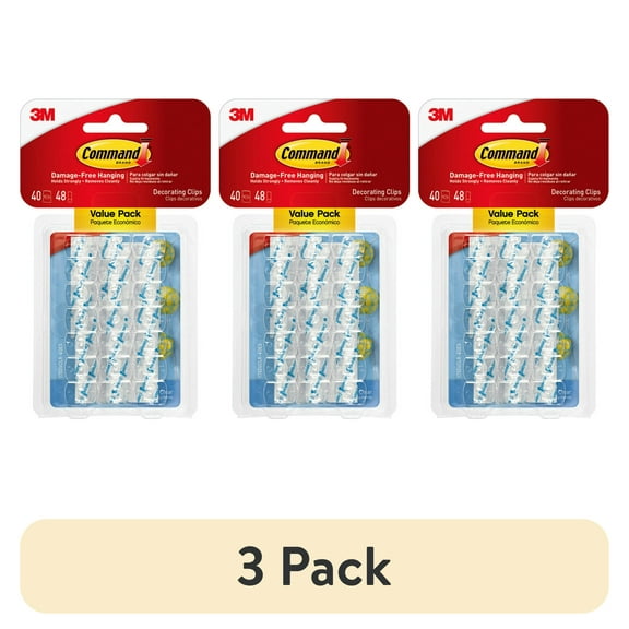 (3 pack) Command Light Clips Value Pack, Clear, Hang Lights, 40 Clips and 48 Strips, Holiday Decorating