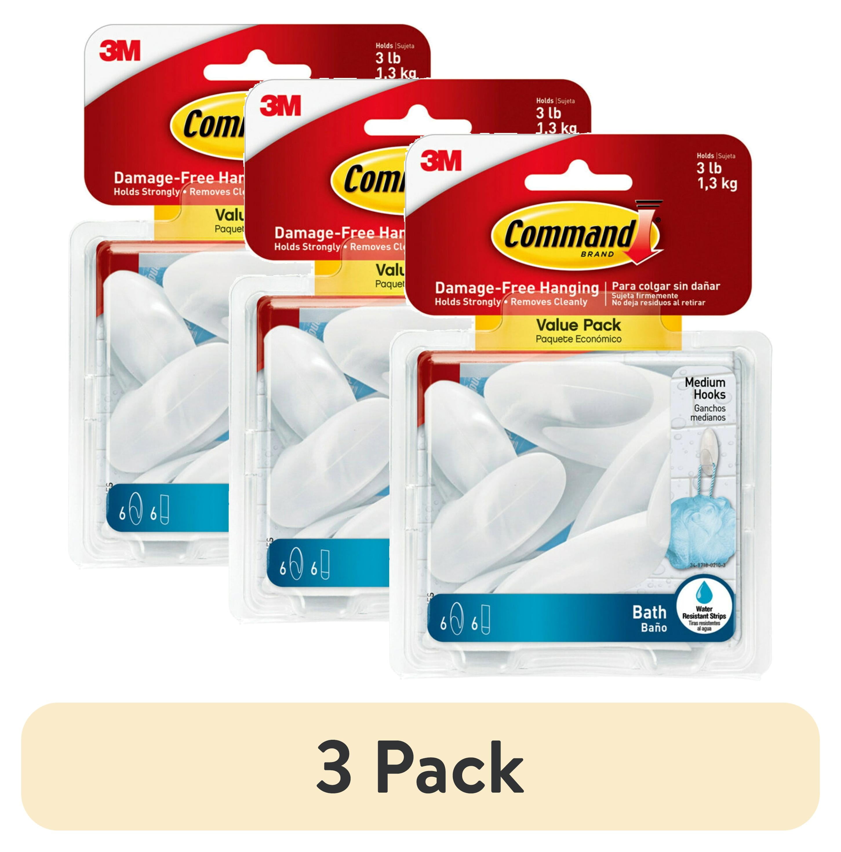 Frosted Medium Bath Hooks Value Pack with Water Resistant Strips