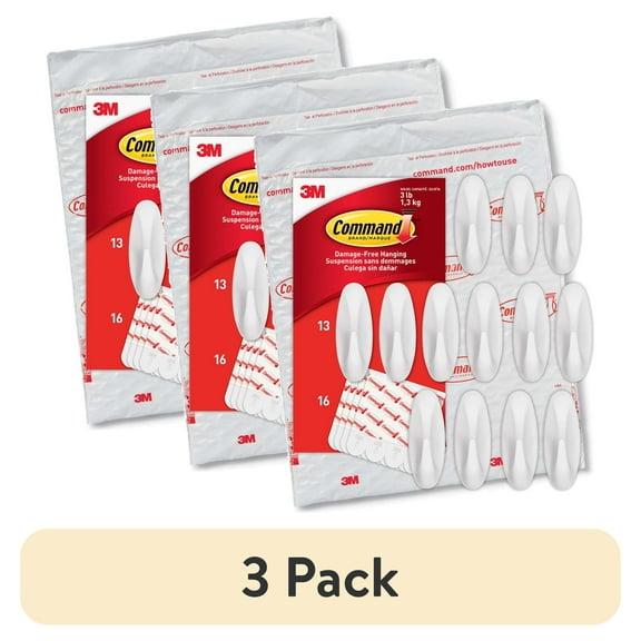 (3 pack) Command Medium Designer Wall Hooks, White, 13 Plastic Hooks