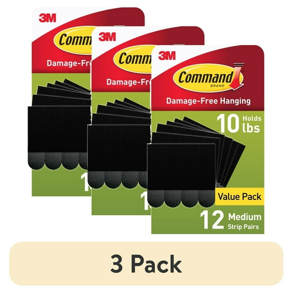(3 pack) Command Medium Picture Hangers, Holds 10 lbs, Black, Damage-Free Hanging, 12 Pairs Adhesive Strips