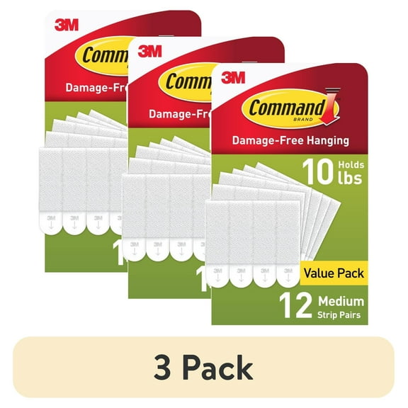 (3 pack) Command Medium Picture Hangers, Holds 10 lbs, White, Damage-Free Hanging, 12 Pairs Adhesive Strips