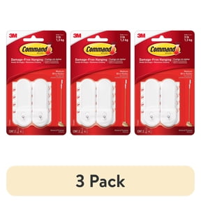 (3 pack) Command Medium Wire Hooks, White, 2 Hooks, 4 Strips Per Pack