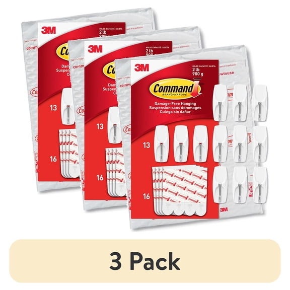 (3 pack) Command Medium Wire Toggle Hooks, White, Damage Free Organizing, 13 Hooks Value Pack