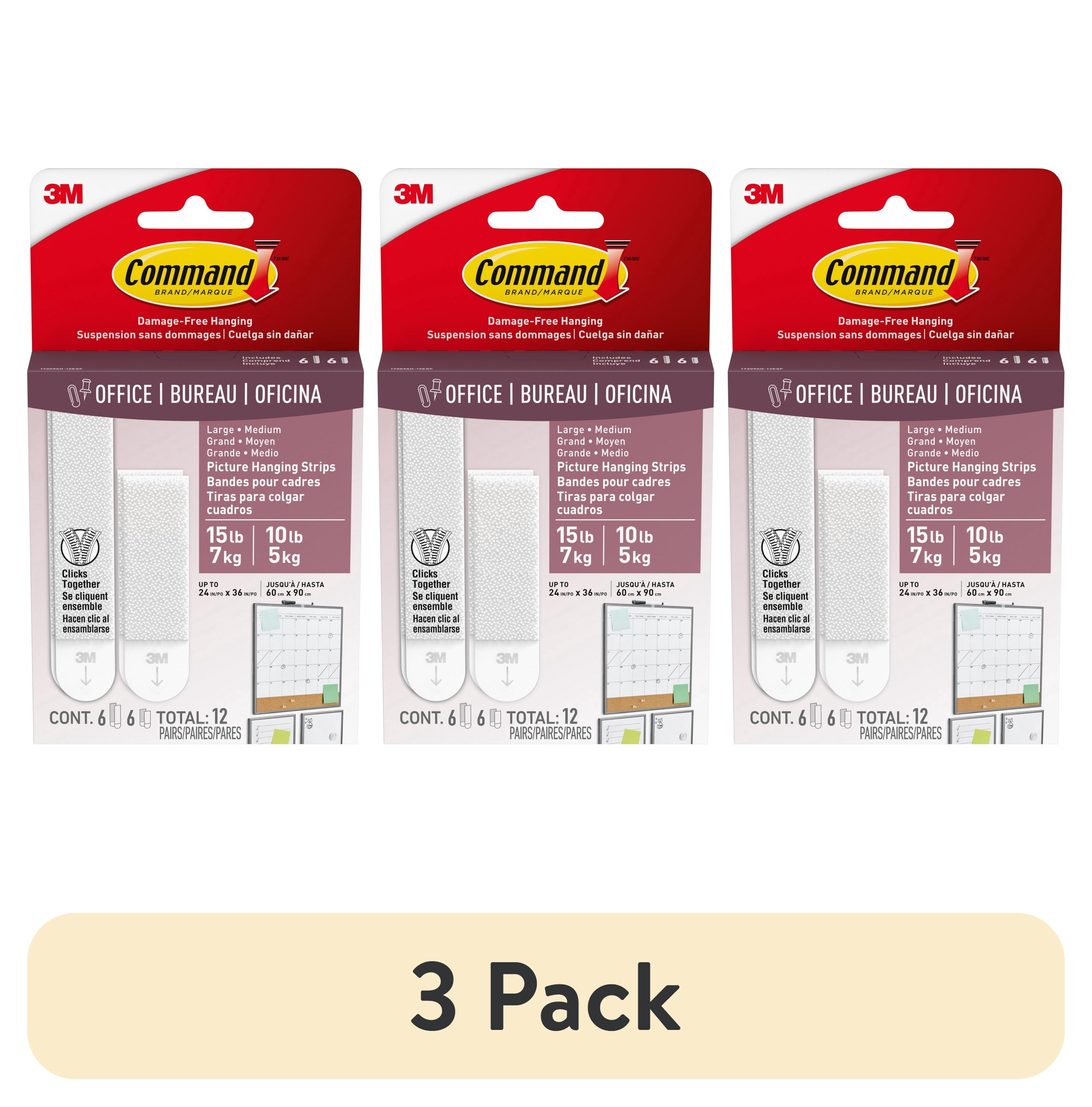 (3 pack) Command Medium and Large Picture Hangers, Holds 10 & 15 lbs, White, 6 Medium, 6 Pairs Large Adhesive Strips