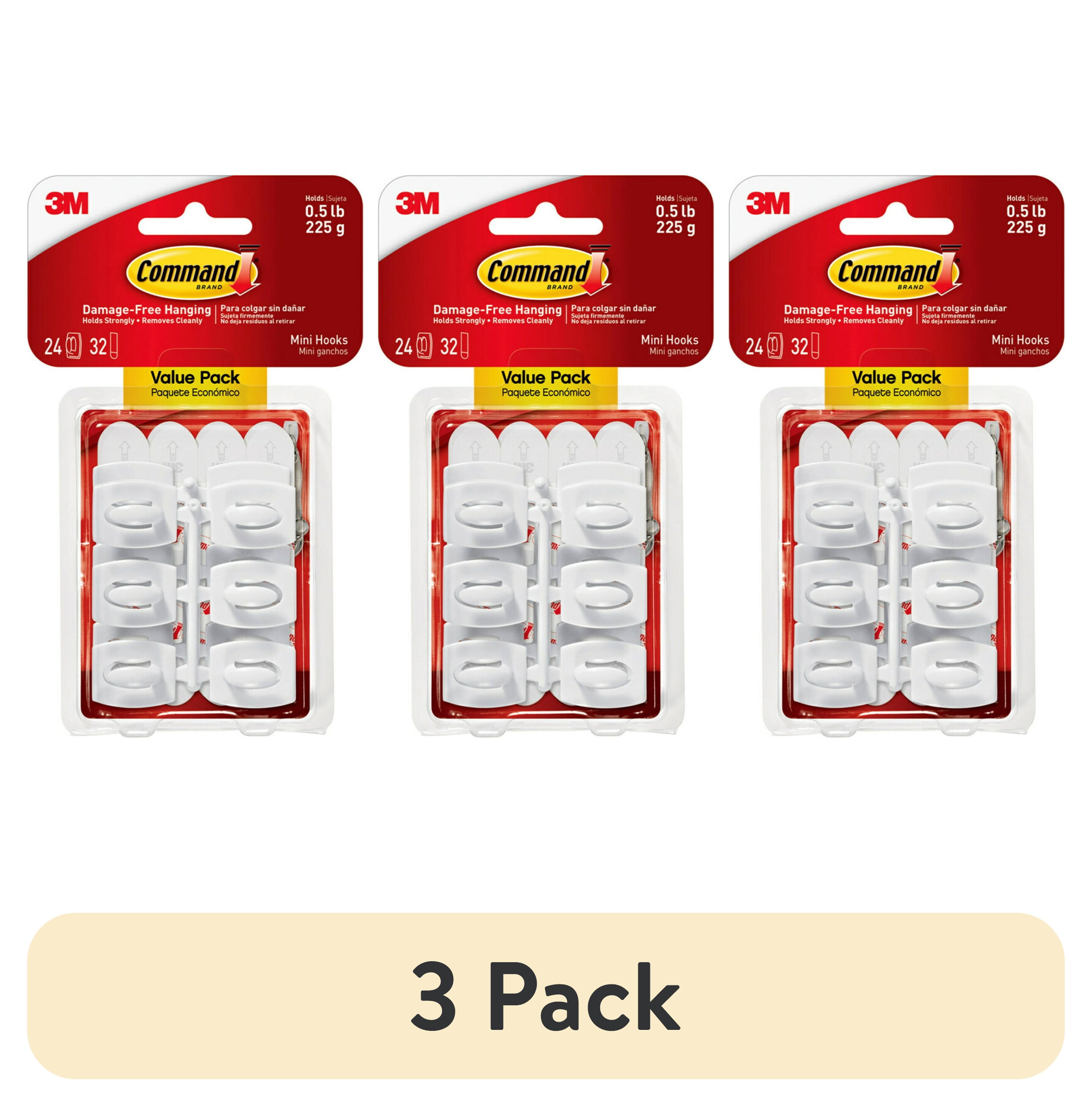 (3 pack) Command Mini Wall Hooks, White, Damage Free Decorating, 24 Hooks and 28 Command Strips