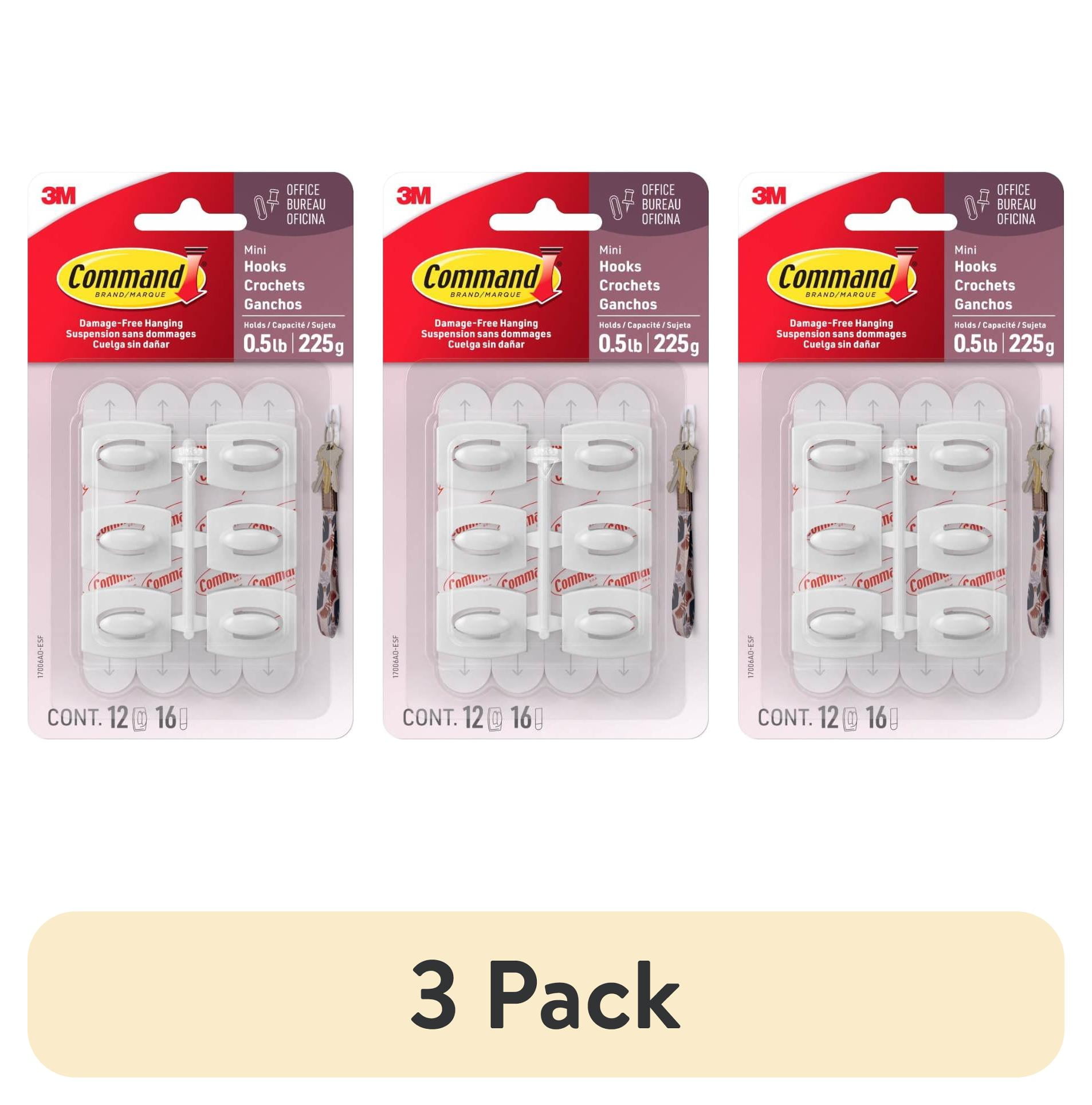 (3 pack) Command Mini Wall Hooks, White, Damage Free Decorating, Twelve ...
