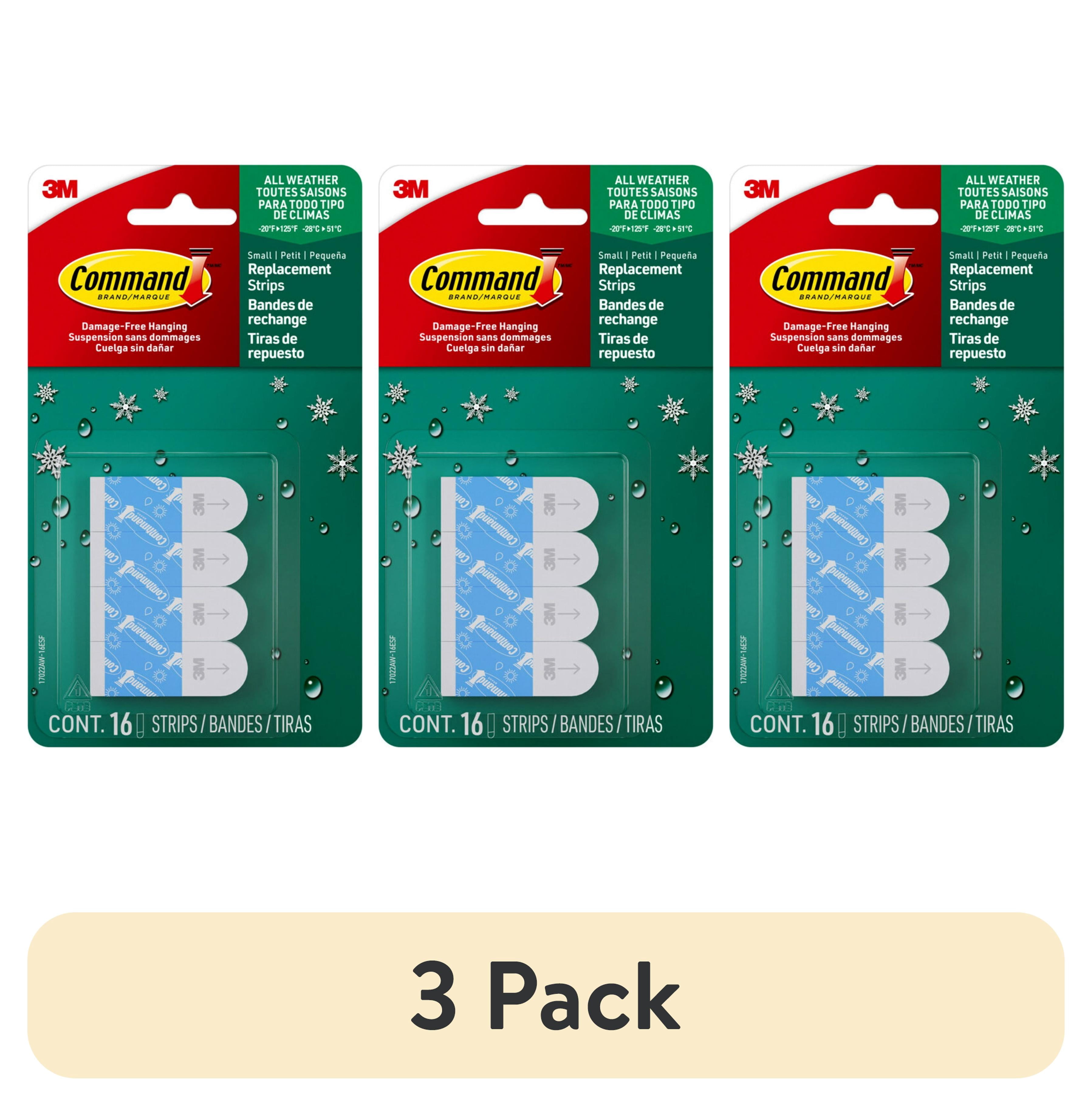 (3 pack) Command Outdoor Foam Strip Refills, White, Small, 16 Strips/Pack