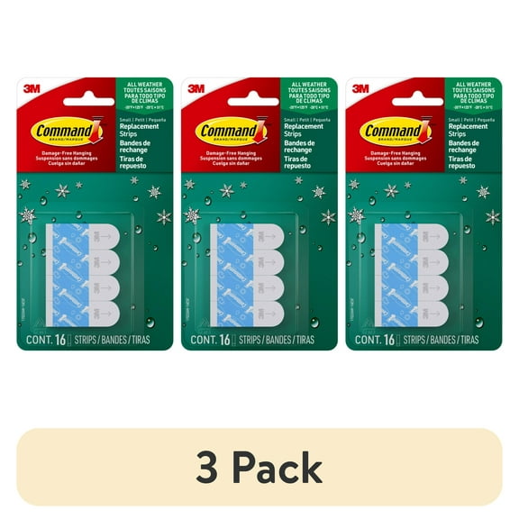 (3 pack) Command Outdoor Foam Strip Refills, White, Small, 16 Strips/Pack