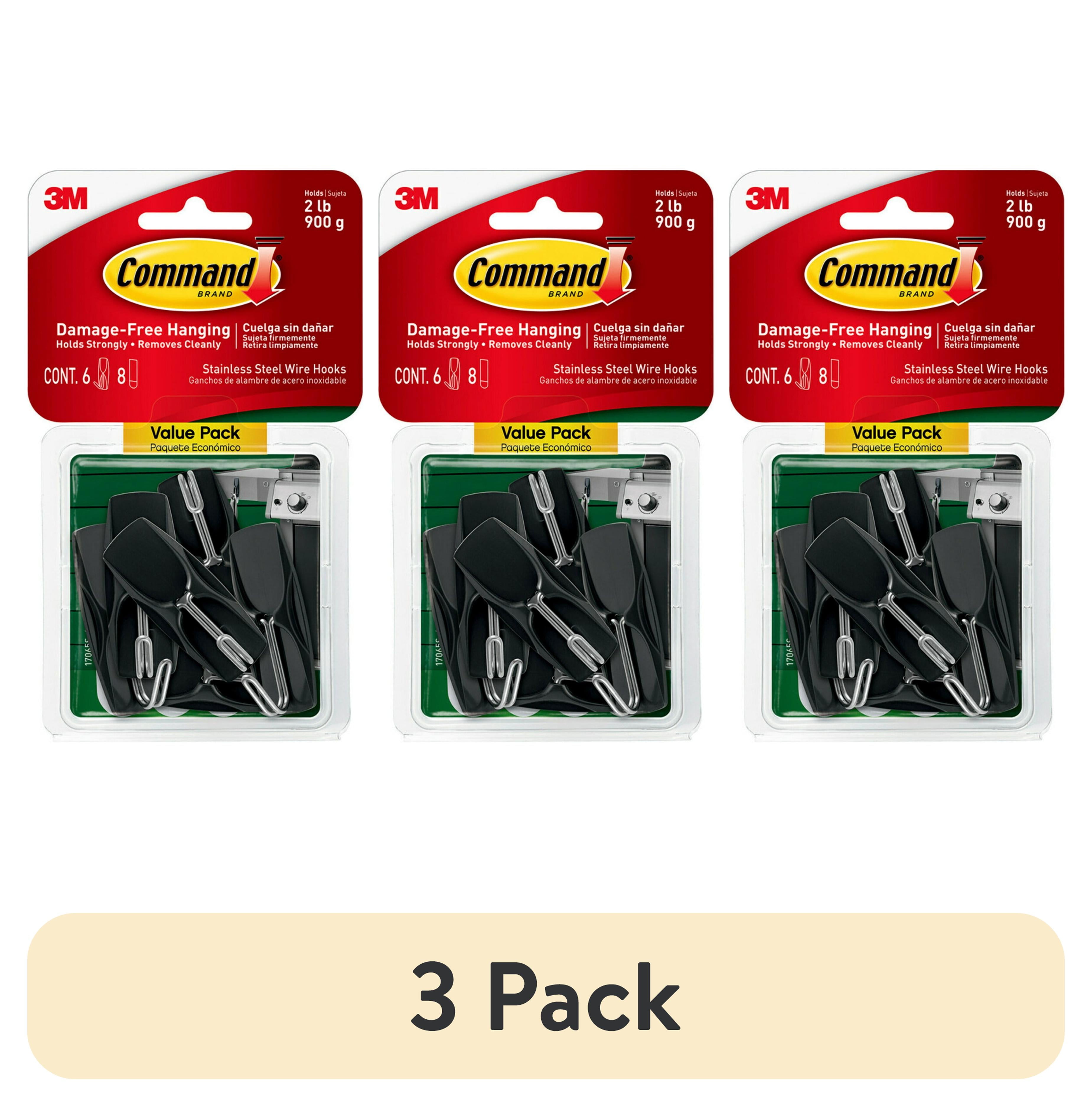 (3 pack) Command Outdoor Stainless Steel Wire Hooks Value Pack 17065S-6AWES, 6 hooks, 8 strips