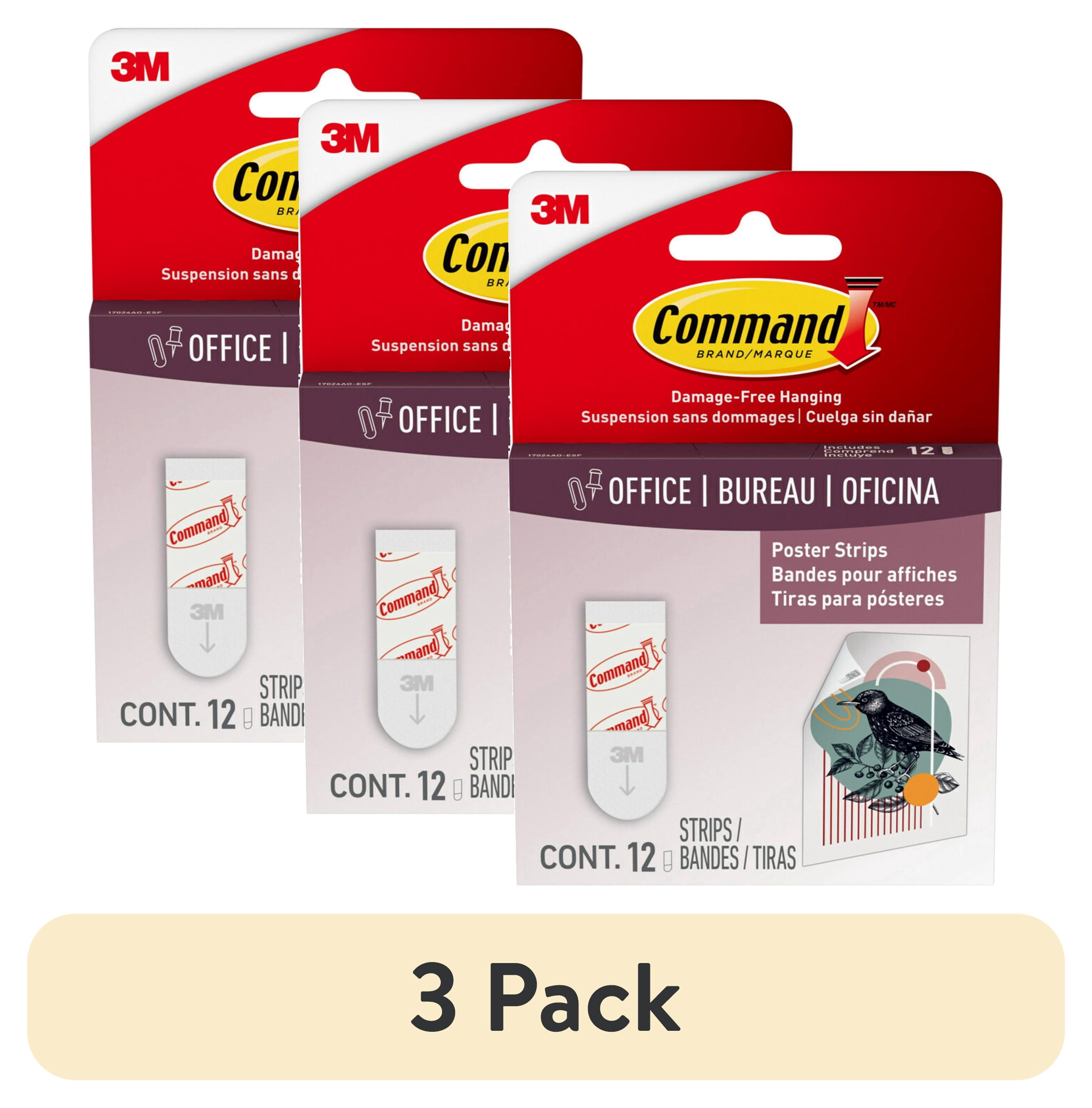 (3 pack) Command Poster Strips, White, Damage-Free Hanging Poster Hangers, 12 Command Strips